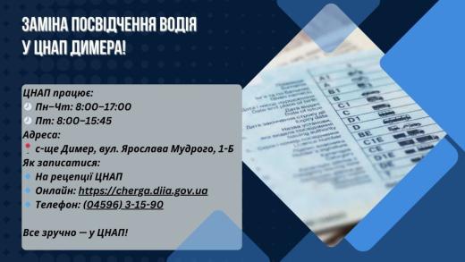Обмін водійського посвідчення — швидко та зручно в ЦНАП Димера